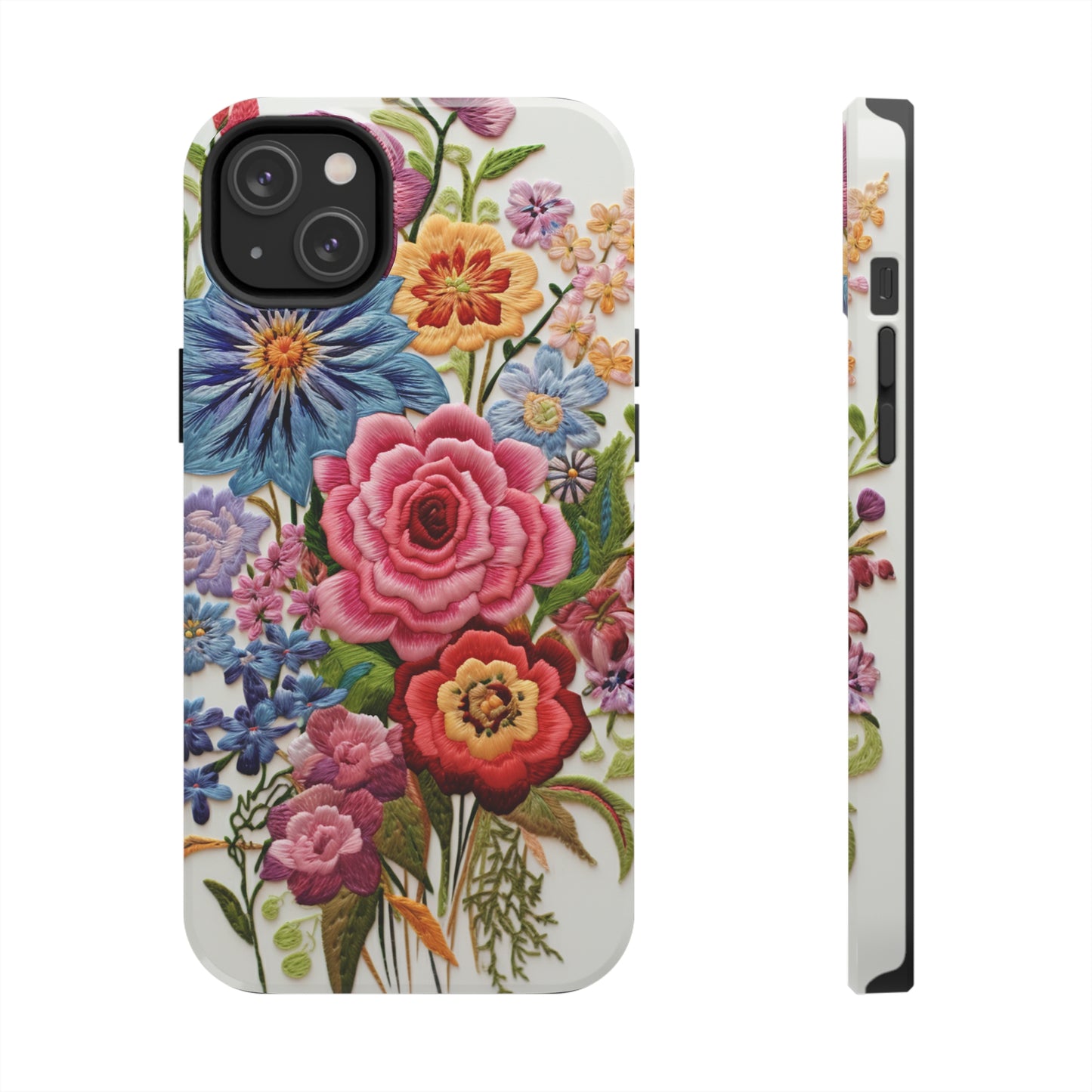 Embroidery Style Floral Aesthetic Flowers in Retro Vintage Tough Case iPhone Case