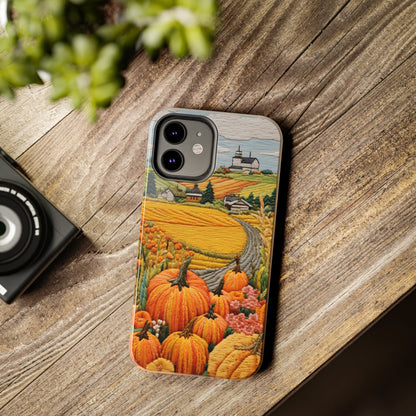 Harvest Hues: Halloween Pumpkin Patch | Embroidered Landscape for iPhone Range