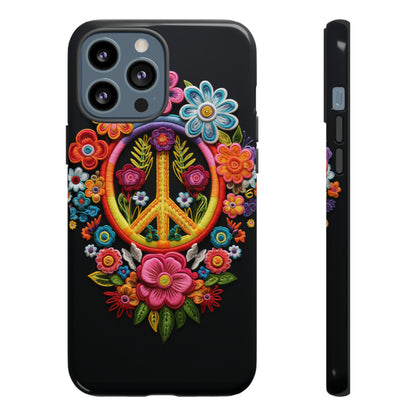 Peace Sign Embroidery Floral Hippie Style Phone Case