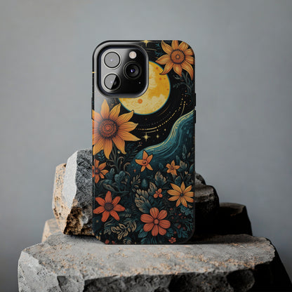 Boho Meets Cottagecore: Floral Sun, Moon & Stars iPhone Case – A Celestial Delight