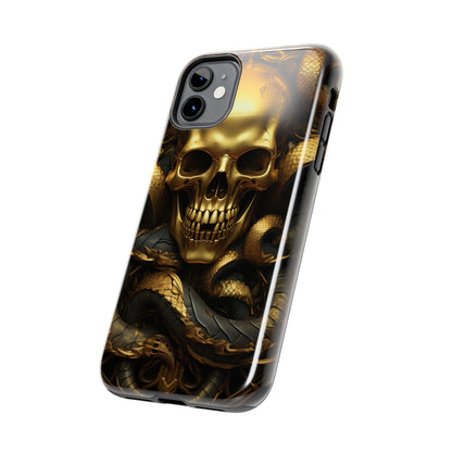 iPhone 14 Case Dark Elegance: Gold Skulls and Snakes Tough iPhone Case | An Edgy Goth Delight