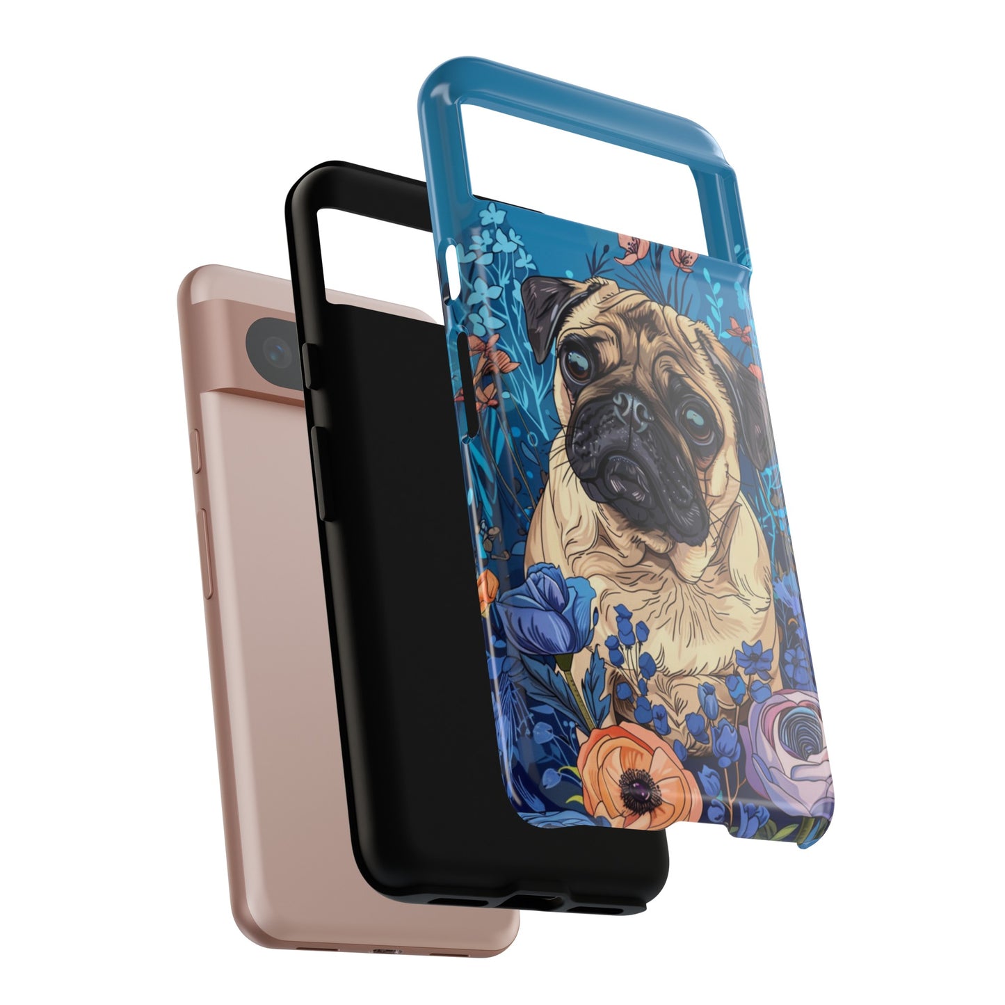 Cute Pug Dog Blue Floral Design Phone Case