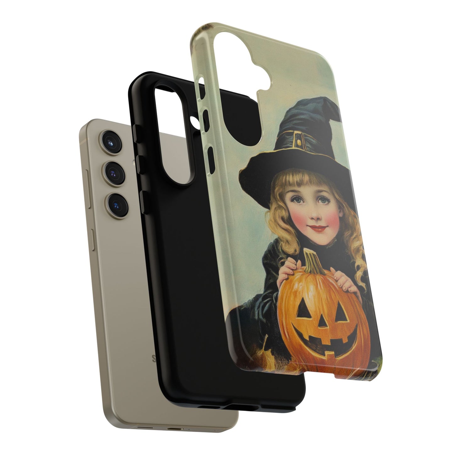 Vintage Halloween Card Witch and Jack-o'-lantern Phone Cover