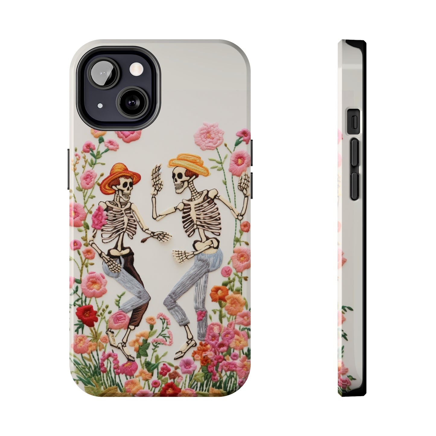 Dancing Halloween Skeletons Embroidery iPhone Case | iPhone X to iPhone 14 Pro Max