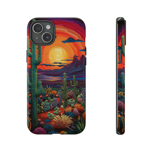 "Embroidered cactus desert sunset case for iPhone 15