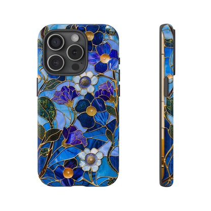 Blue Floral Stained Glass Gold Inlay Wild Flowers Phone Case