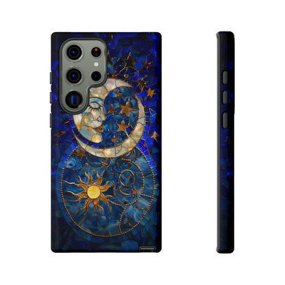 Celestial Stained Glass Moon and Stars Phone Case, Night Sky iPhone 15 Case