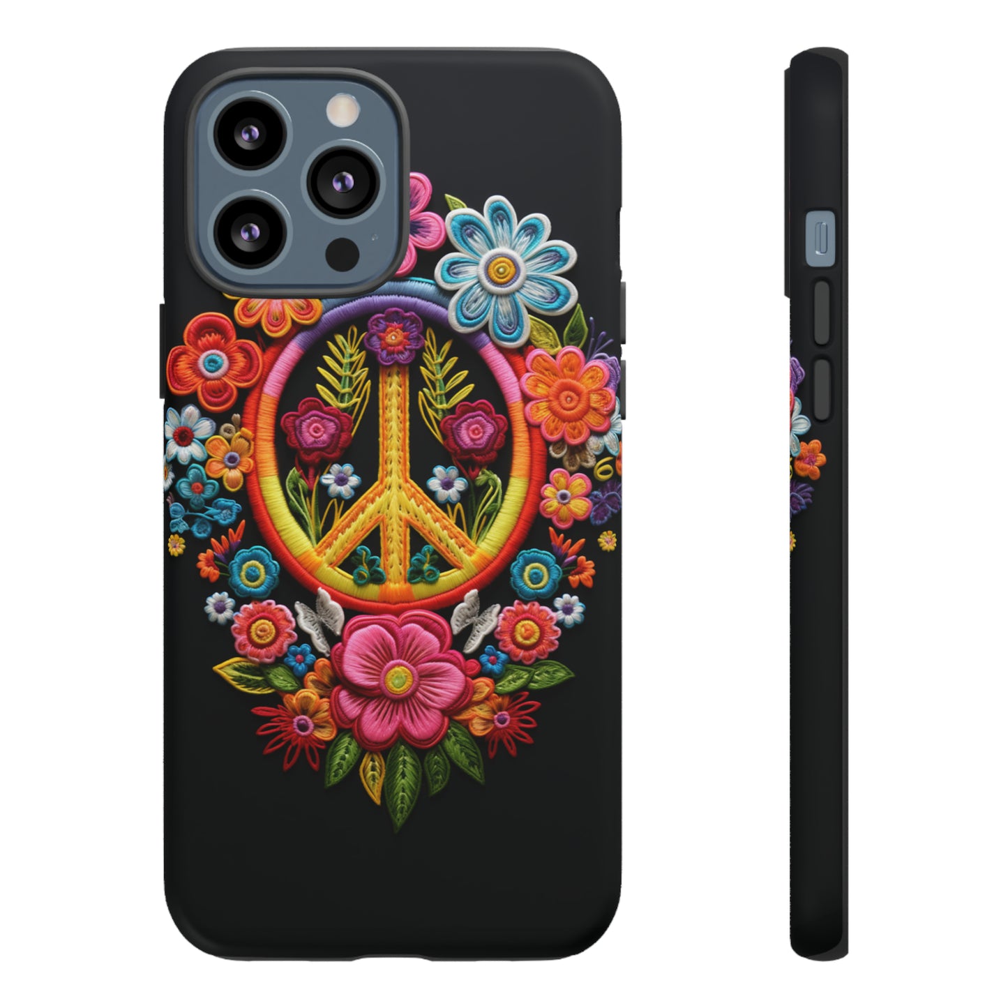 Peace Sign Embroidery Floral Hippie Style Phone Case