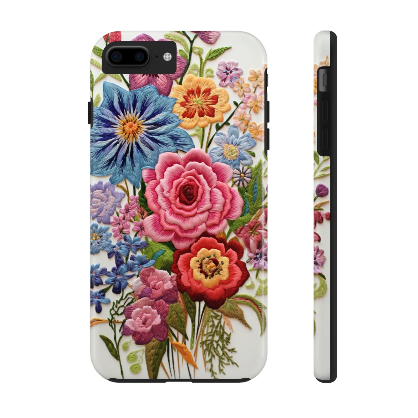 Embroidery Style Floral Aesthetic Flowers in Retro Vintage Tough Case iPhone Case