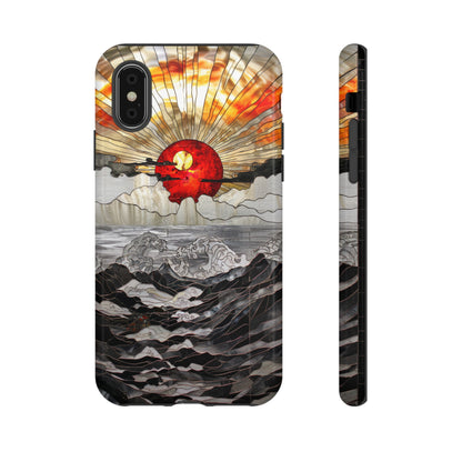 Japanese Rising Sun Phone Case Stained Glass Ocean Wave Phone Cover iPhone 15 Case