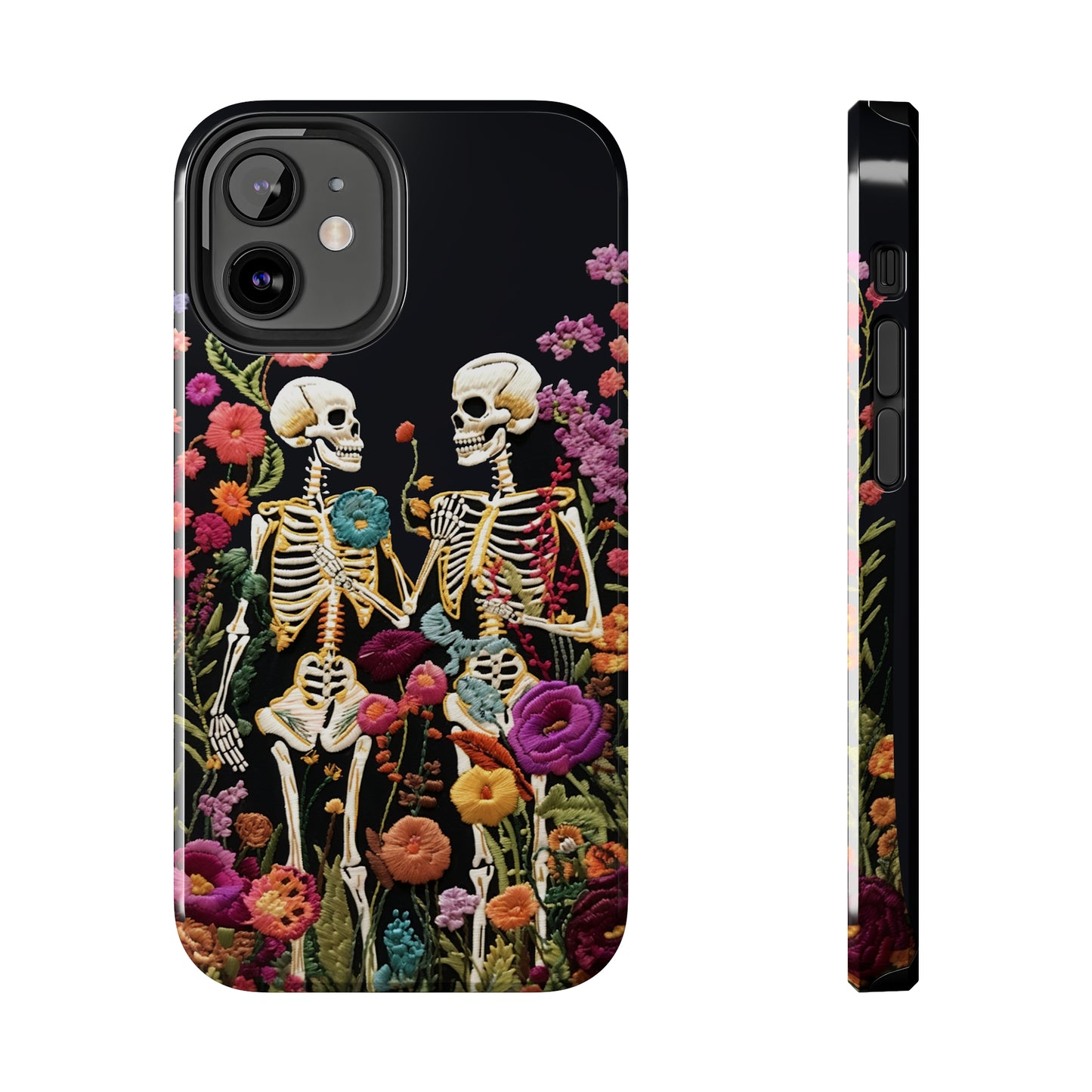 Love Halloween Skeletons Embroidery iPhone Case | iPhone X to iPhone 14 Pro Max