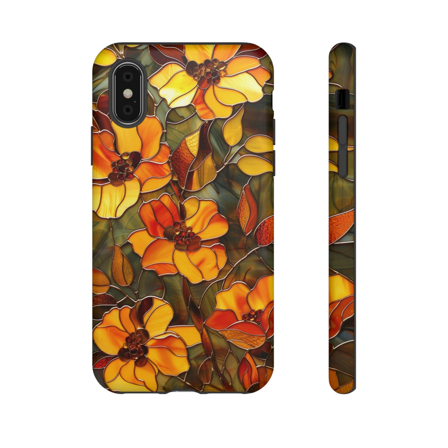 Orange Floral Phone Case Stained Glass Style