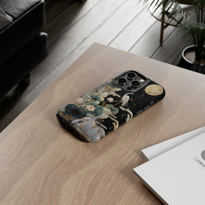 Heron and Moon Floral Zen Art Phone Case