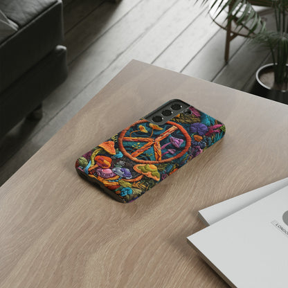 Embroidery Style Magic Mushrooms and Peace Sign Phone Case