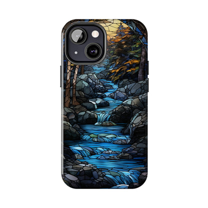 Stained Glass Stone Bridge and River Phone Case: Art Nouveau Floral Design | Bohemian Elegance Compatible with iPhone 14 Pro Max