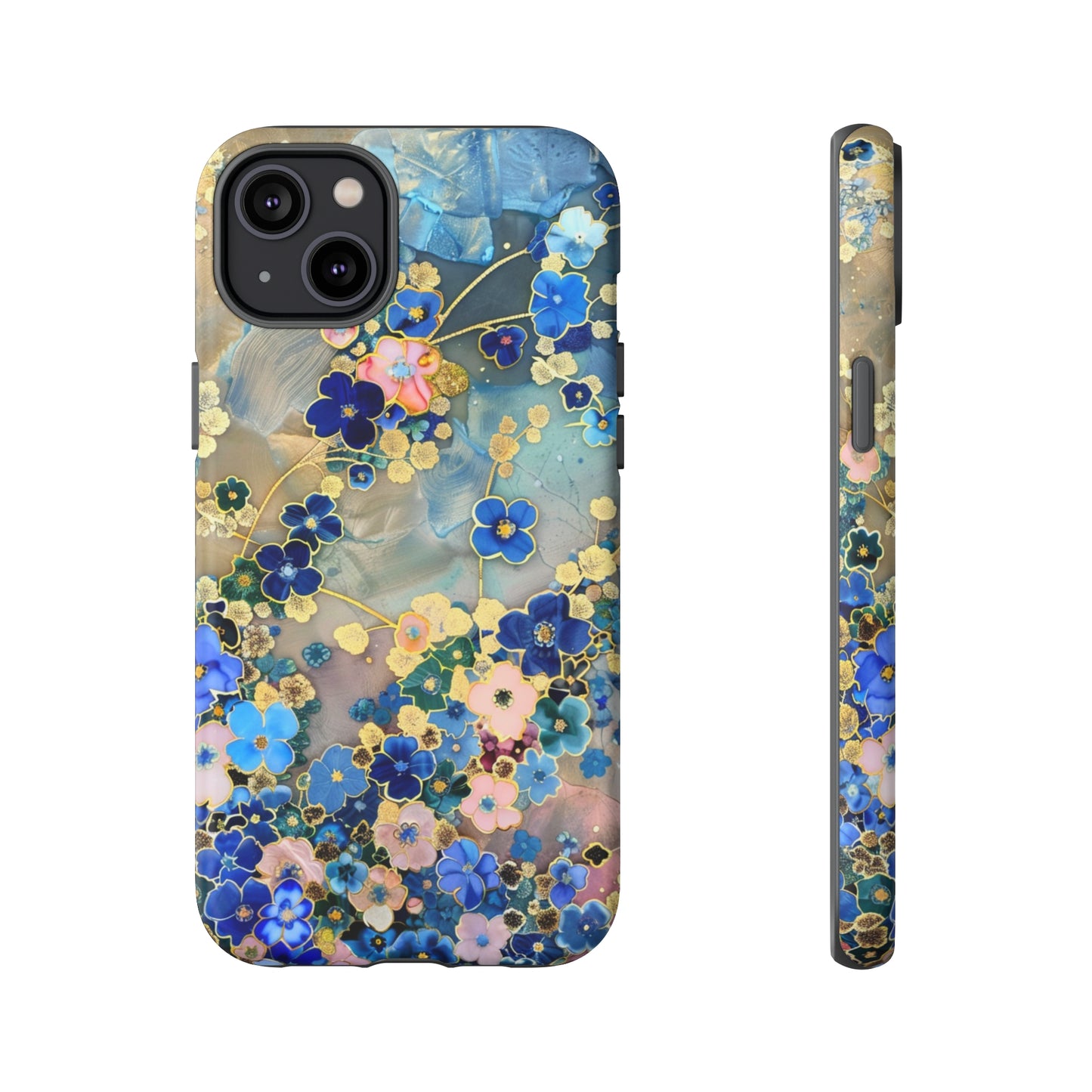 Forget Me Nots Gold Color Splash Floral Design Phone Case