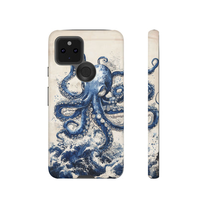 Vintage Japanese Art Style Blue Octopus and Waves Phone Cover