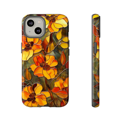 Orange Floral Phone Case Stained Glass Style