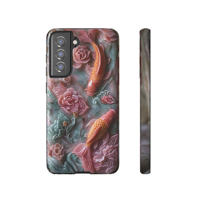 Pink Marble Fish Asian Jade Carving Koi Art Phone Case