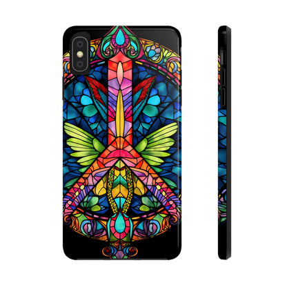 Peace Stained Glass Tough iPhone Case | Trippy Psychedelic Art Flowers Floral Aesthetic Retro iPhone 14 Plus 13 12 7 8 Se Trendy Hippie Boho