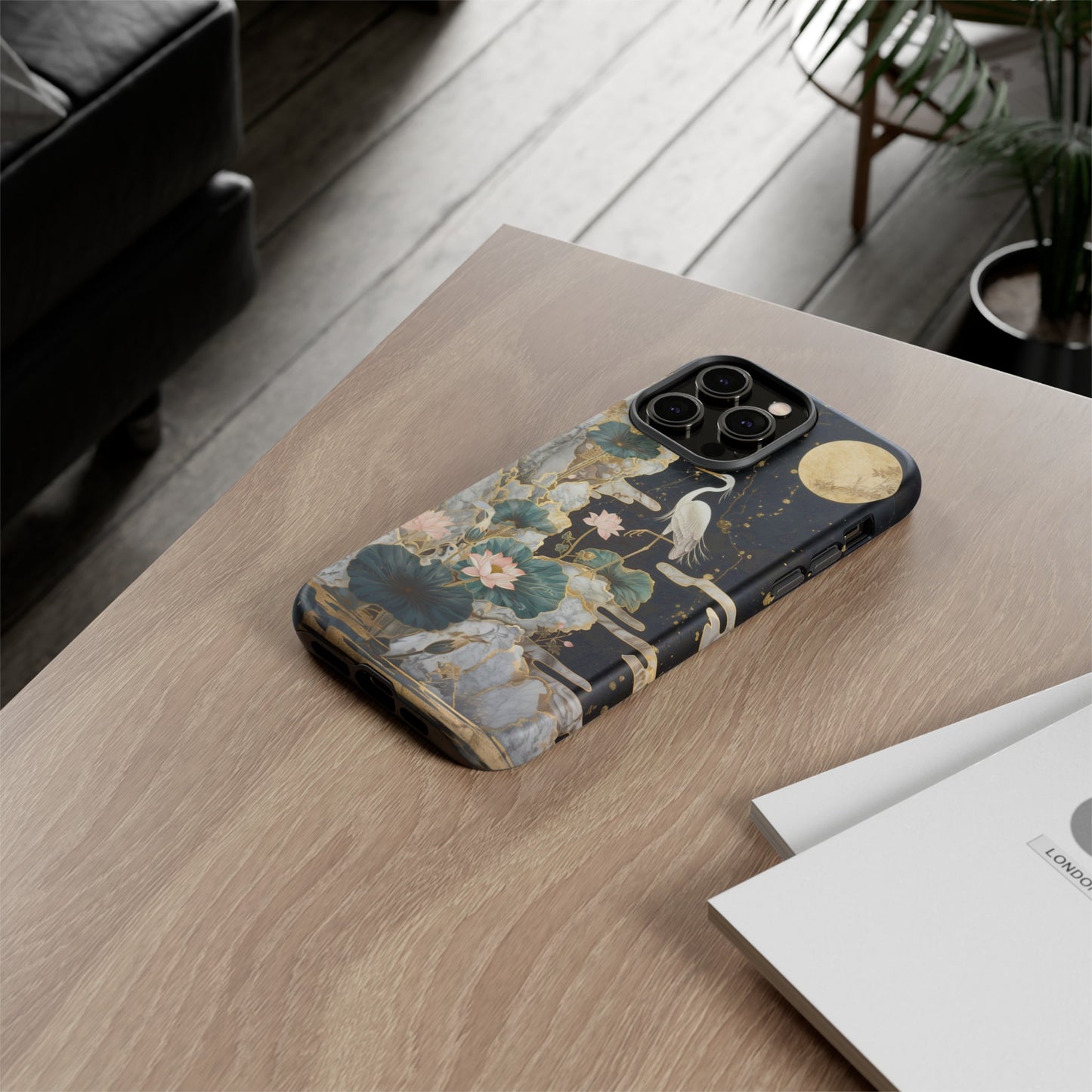 Heron and Moon Floral Zen Art Phone Case