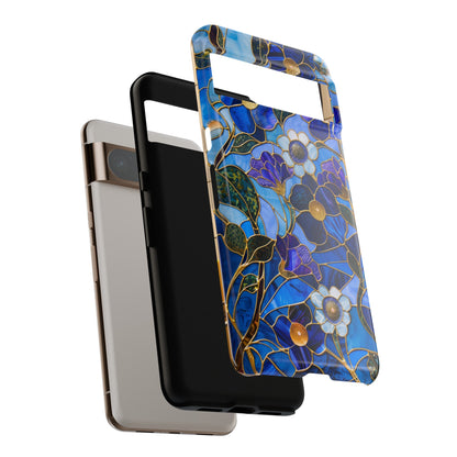 Blue Floral Stained Glass Gold Inlay Wild Flowers Phone Case