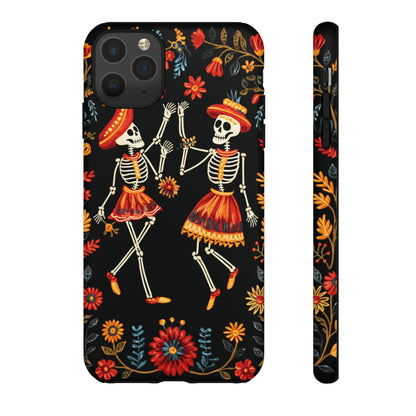 Dead Can Dance, iPhone 15 case, Floral Embroidery Skeletons | Whimsical Dance of the Departed for Google Pixel, iPhone & Samsung Galaxy