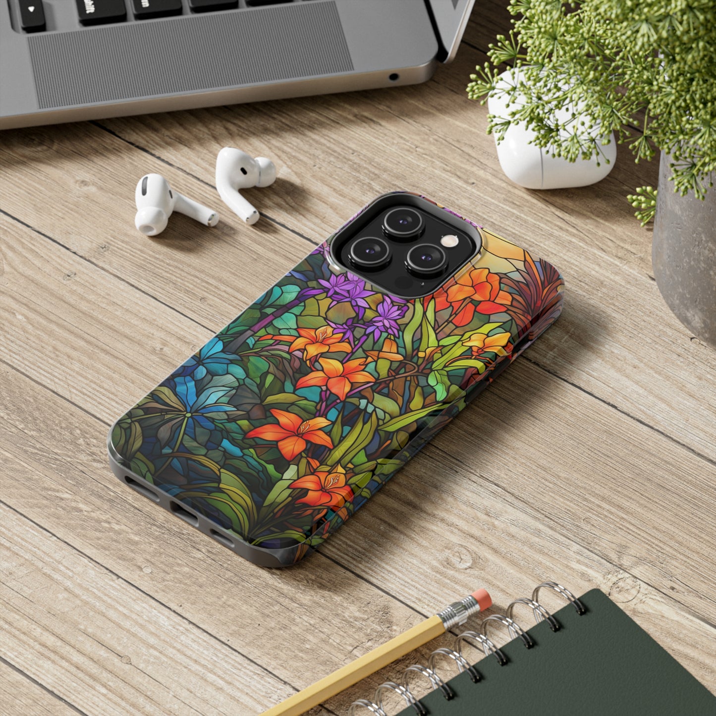 Stained Glass Phone Case Floral Aesthetic Art Nouveau Retro Samsung Galaxy Phone Tough Case iPhone 14 Plus 13 12 7 8 Se Hippie Boho