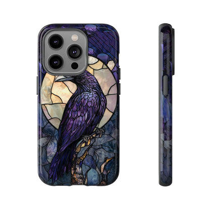 Halloween Phone Case Purple Raven Stained Glass Style Spooky Moon Phone Cover