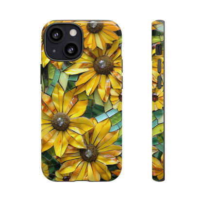 Yellow and Gold Daisy Mosaic Stained Glass Phone Case for iPhone 15, 14, Pro Max, 13, 12 & Samsung Galaxy S23, S22, S21, Google Pixel