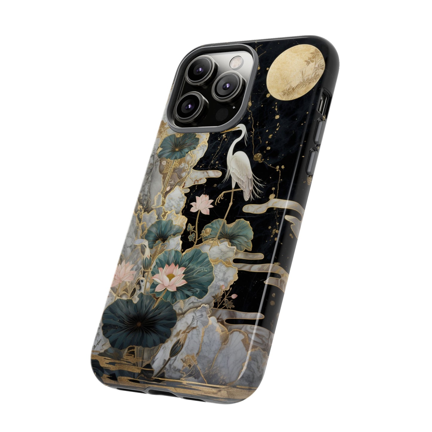 Heron and Moon Floral Zen Art Phone Case