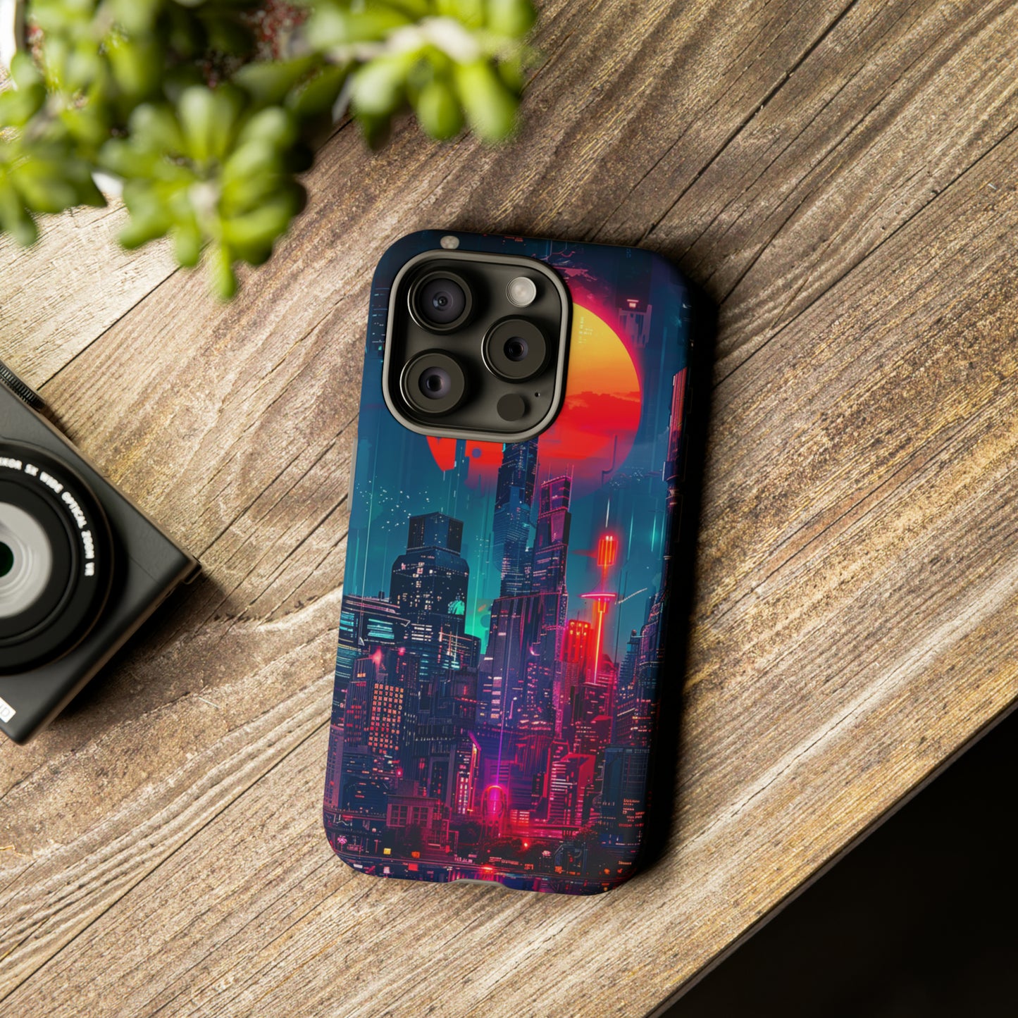 Cyberpunk Full Moon Cityscape Phone Case