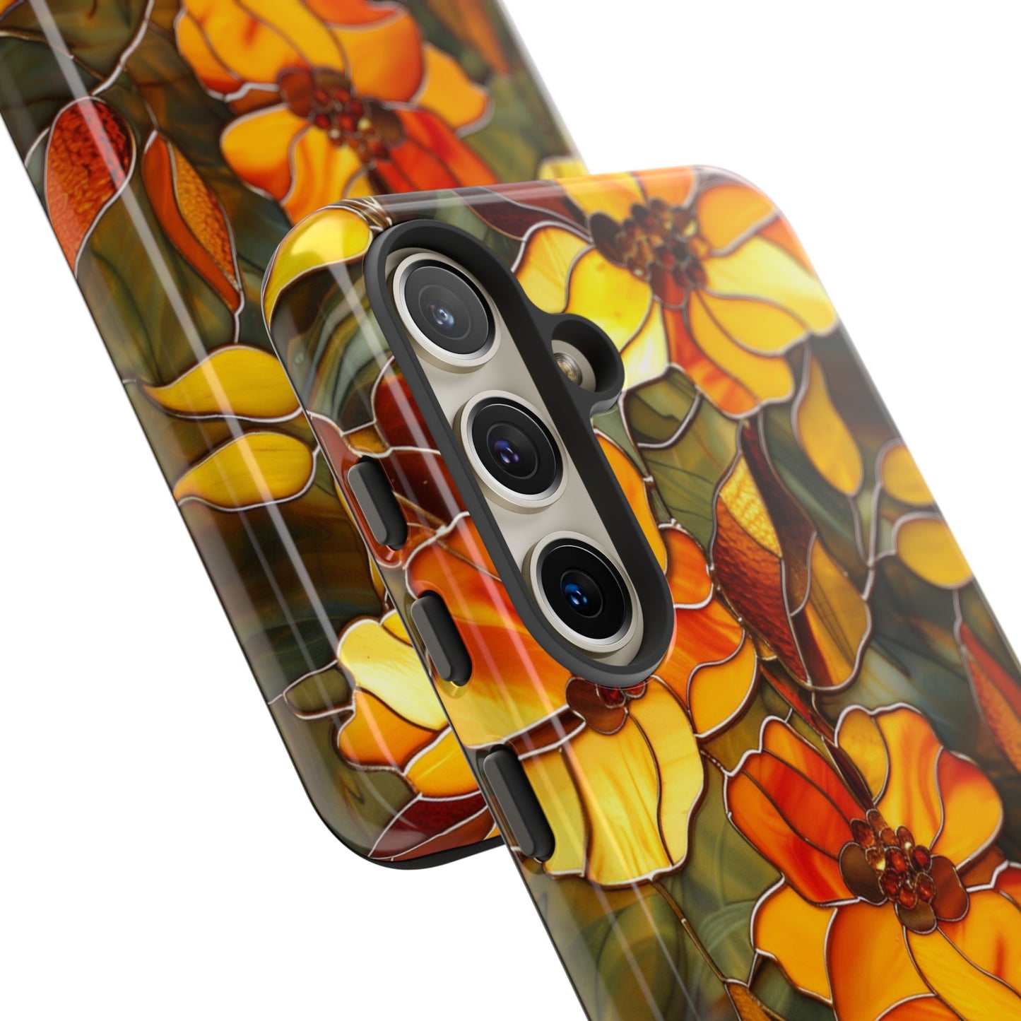 Orange Floral Phone Case Stained Glass Style