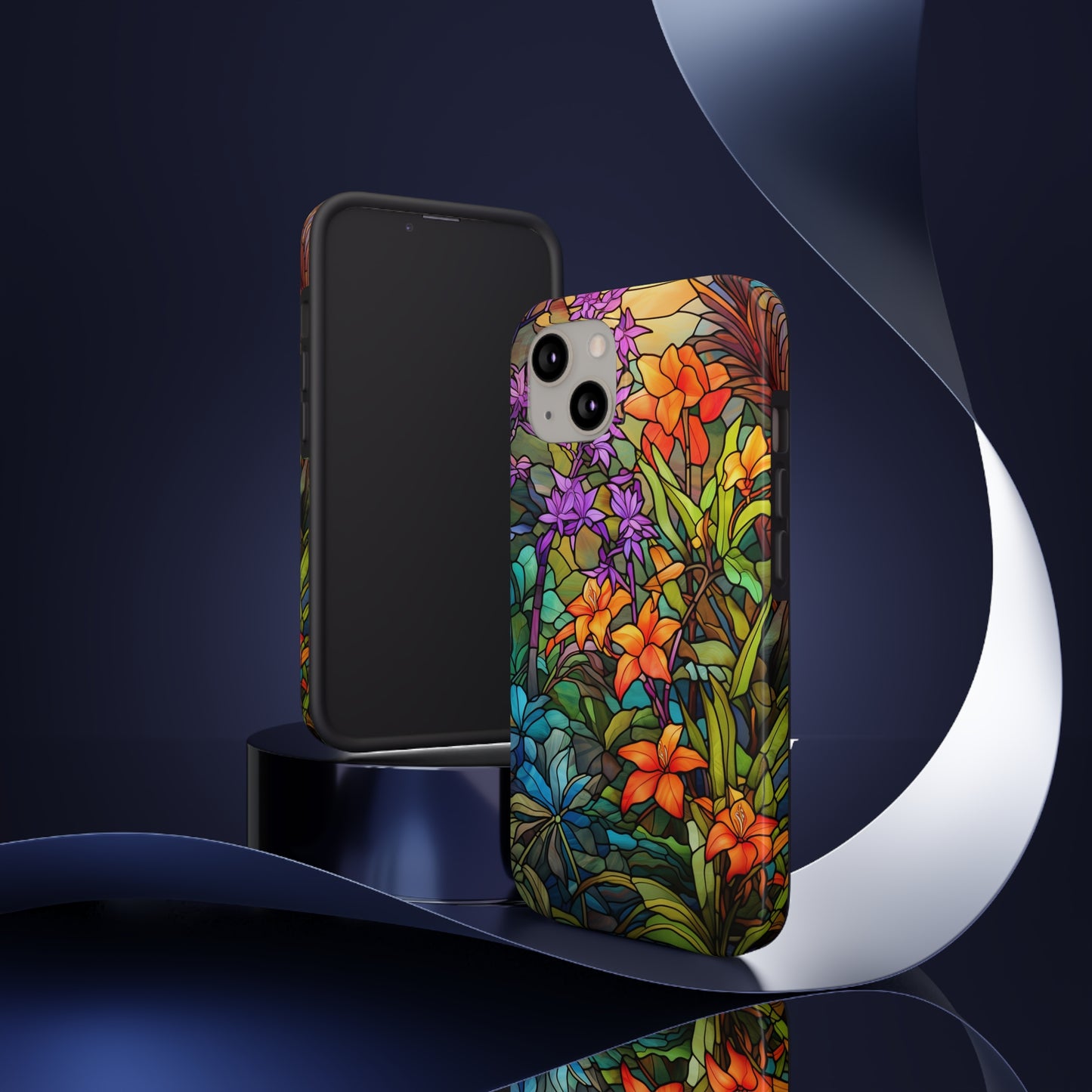 Stained Glass Phone Case Floral Aesthetic Art Nouveau Retro Samsung Galaxy Phone Tough Case iPhone 14 Plus 13 12 7 8 Se Hippie Boho