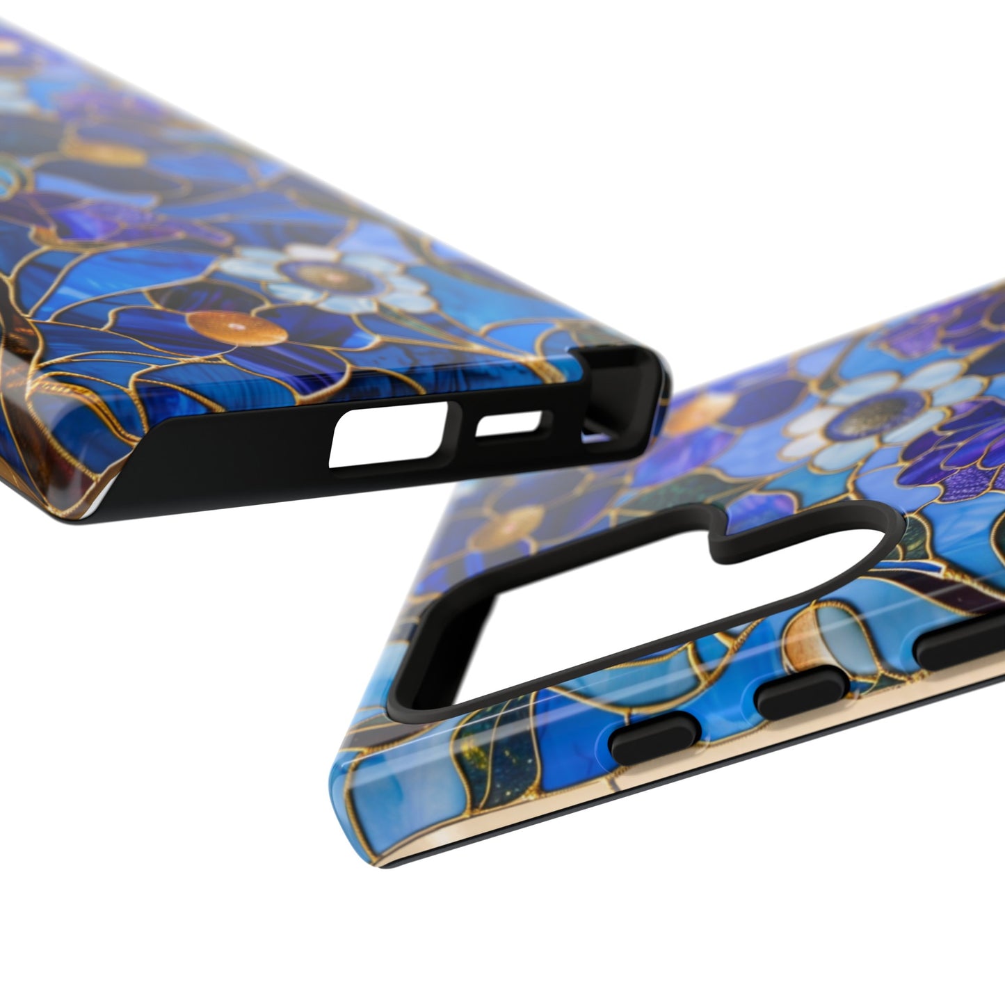 Blue Floral Stained Glass Gold Inlay Wild Flowers Phone Case