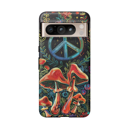 Embroidery Style Magic Mushrooms and Peace Sign Phone Case