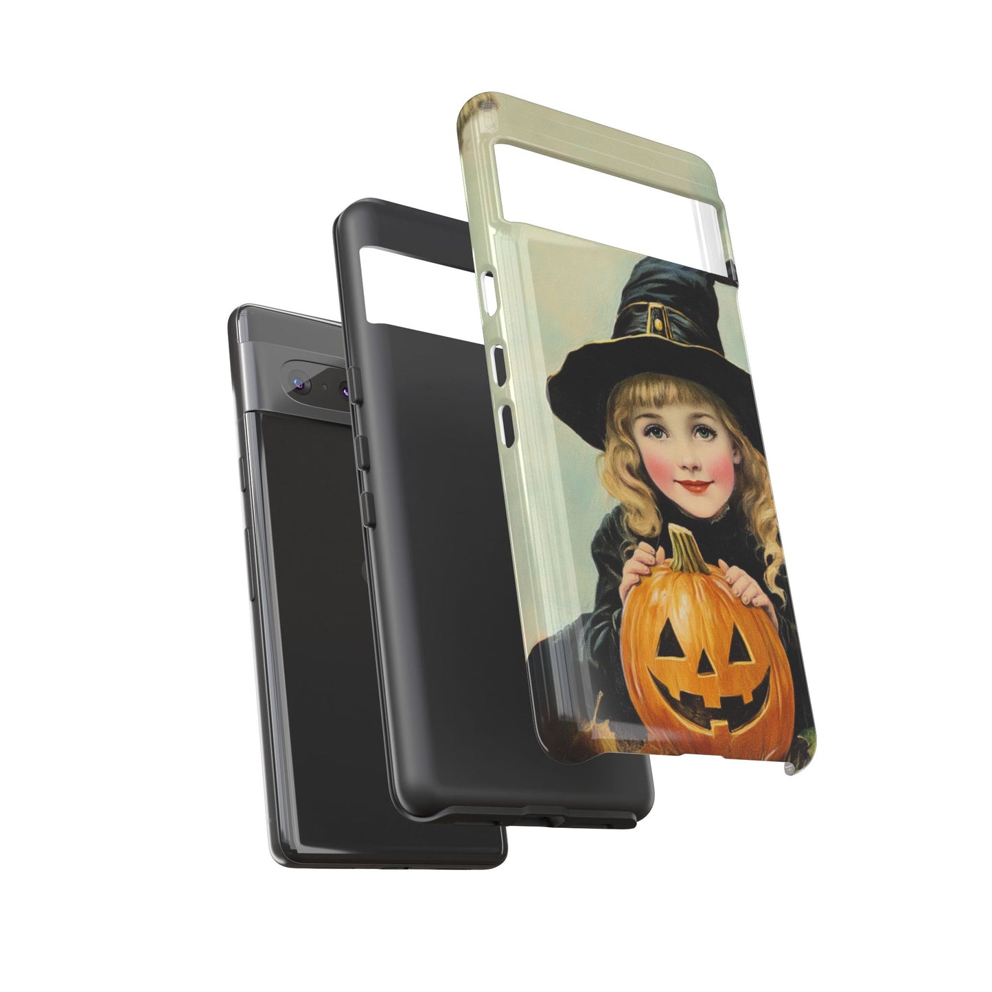 Vintage Halloween Card Witch and Jack-o'-lantern Phone Cover