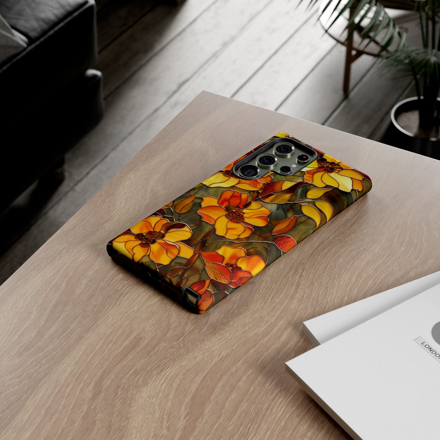 Orange Floral Phone Case Stained Glass Style