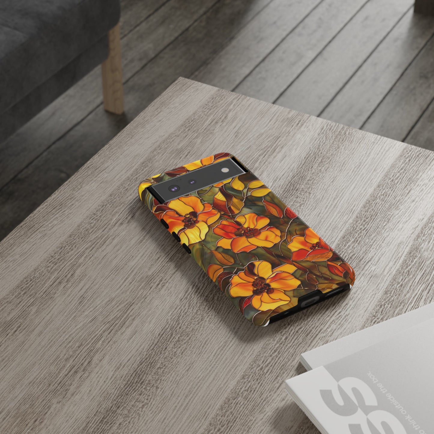 Orange Floral Phone Case Stained Glass Style