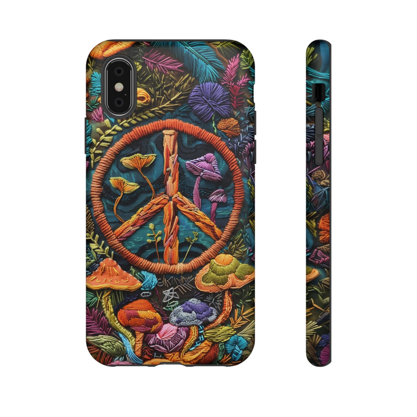 Embroidery Style Magic Mushrooms and Peace Sign Phone Case