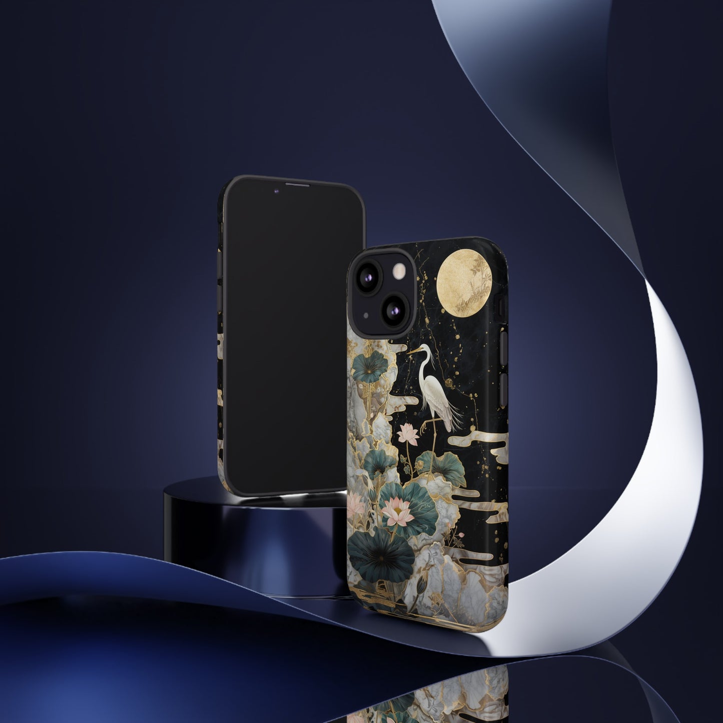 Heron and Moon Floral Zen Art Phone Case