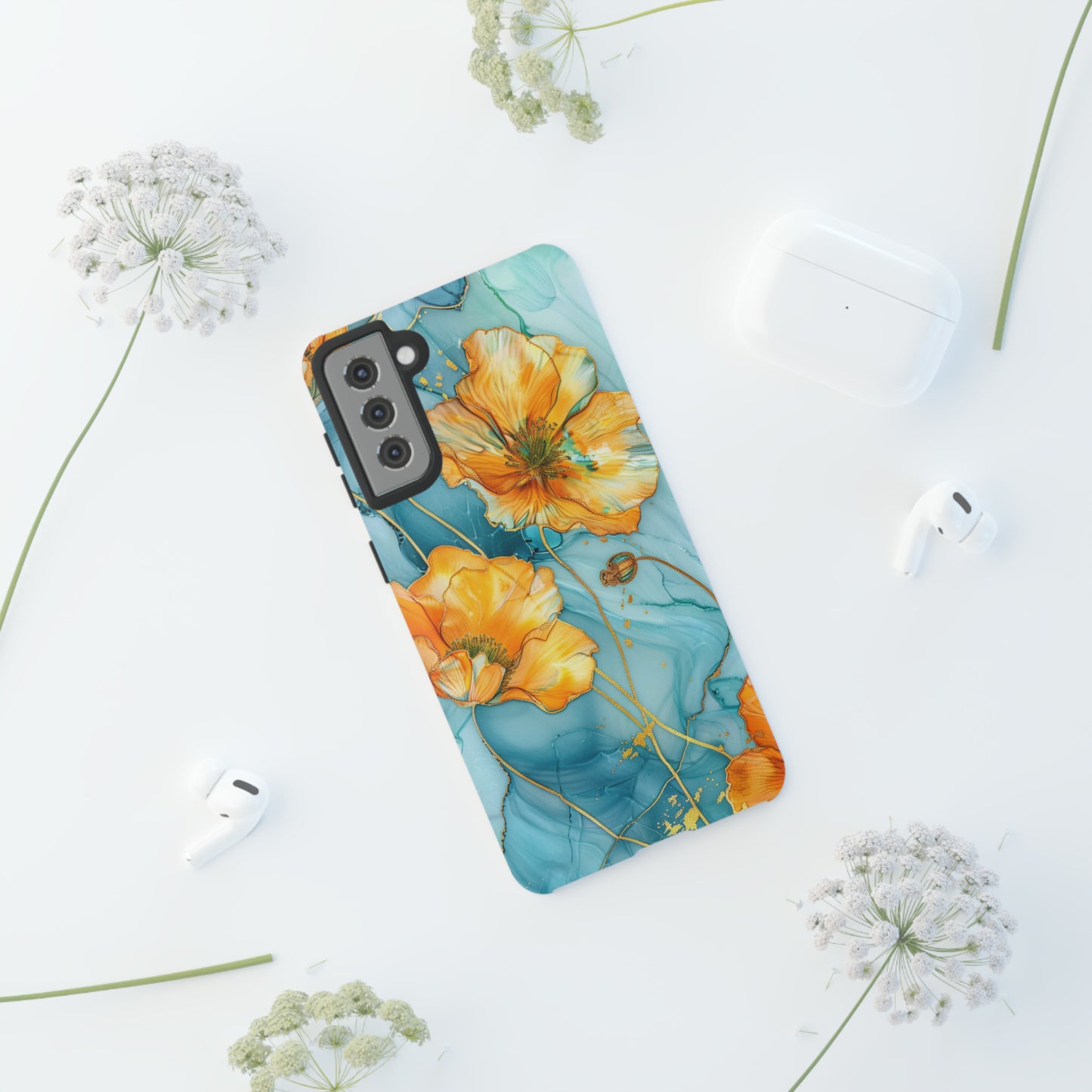 Gold Poppies Color Splash Floral Design Phone Case