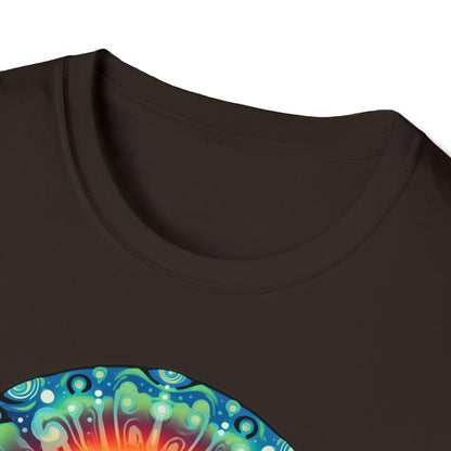 Trippy UFO Galactic Tee - Unisex Cosmic Alien Encounter T-Shirt, Vibrant Space Design