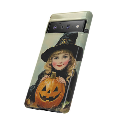 Vintage Halloween Card Witch and Jack-o'-lantern Phone Cover