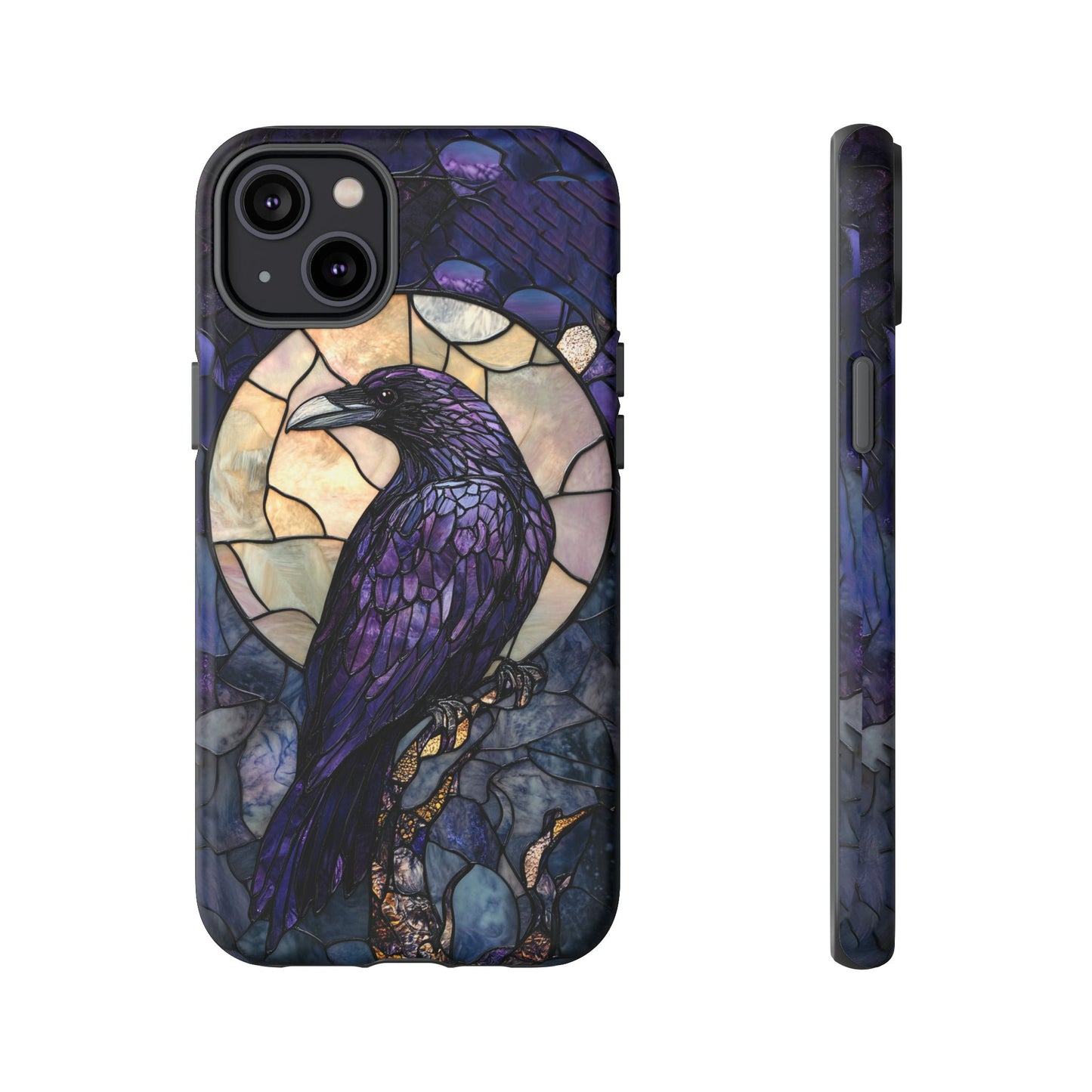 Halloween Phone Case Purple Raven Stained Glass Style Spooky Moon Phone Cover