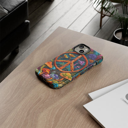 Embroidery Style Magic Mushrooms and Peace Sign Phone Case