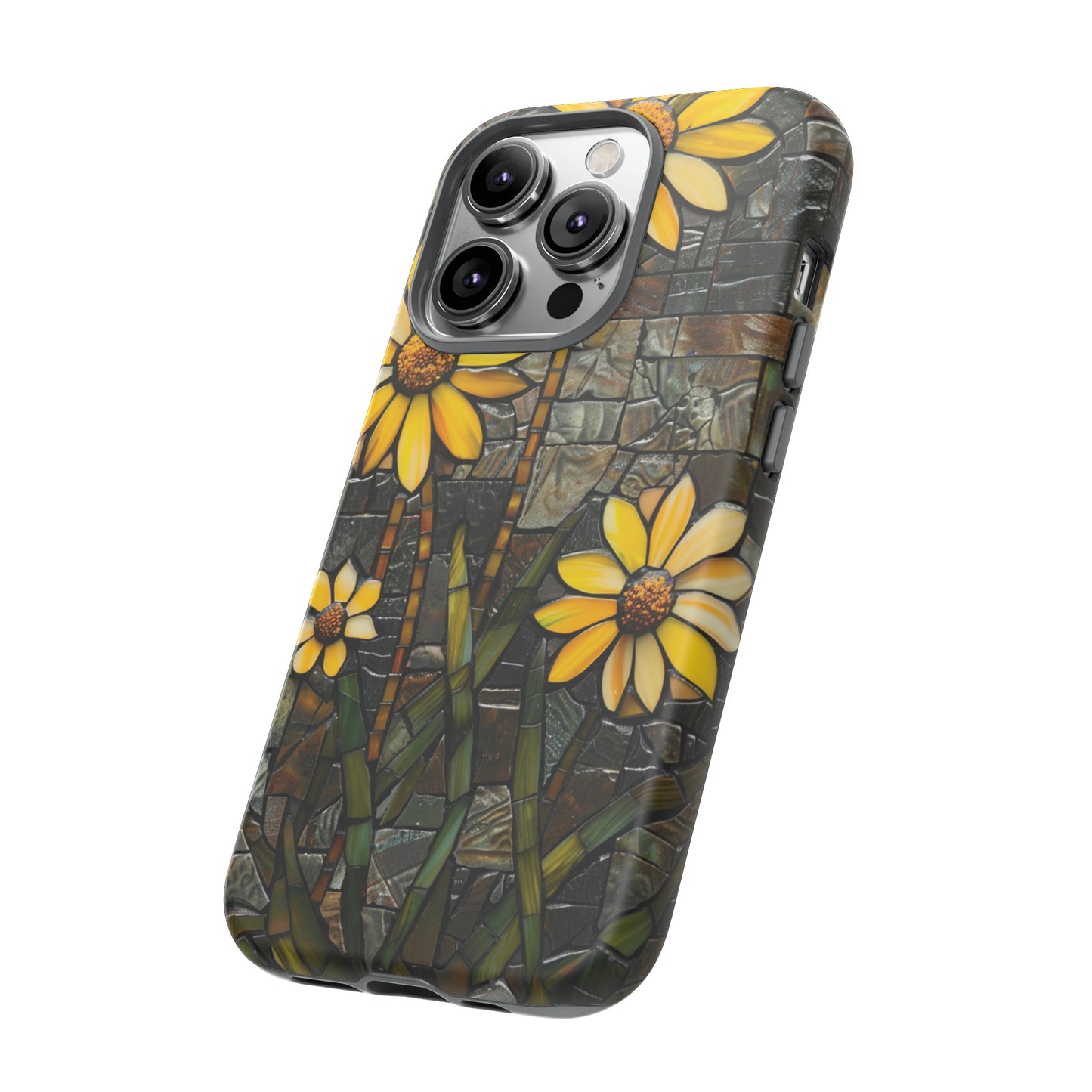 Yellow and Gold Daisy Mosaic Stained Glass Phone Case for iPhone 15, 14, Pro Max, 13, 12 & Samsung Galaxy S23, S22, S21, Google Pixel