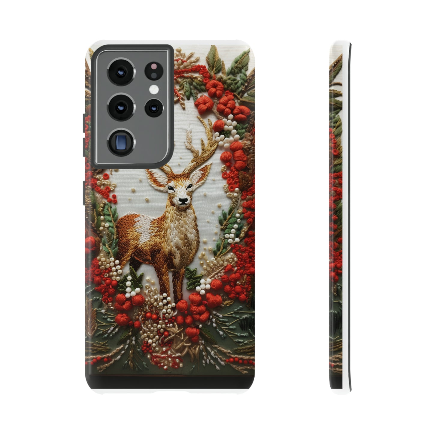 Embroidery Christmas Deer Floral Phone Case