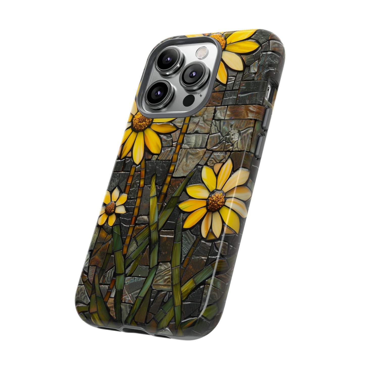 Yellow and Gold Daisy Mosaic Stained Glass Phone Case for iPhone 15, 14, Pro Max, 13, 12 & Samsung Galaxy S23, S22, S21, Google Pixel