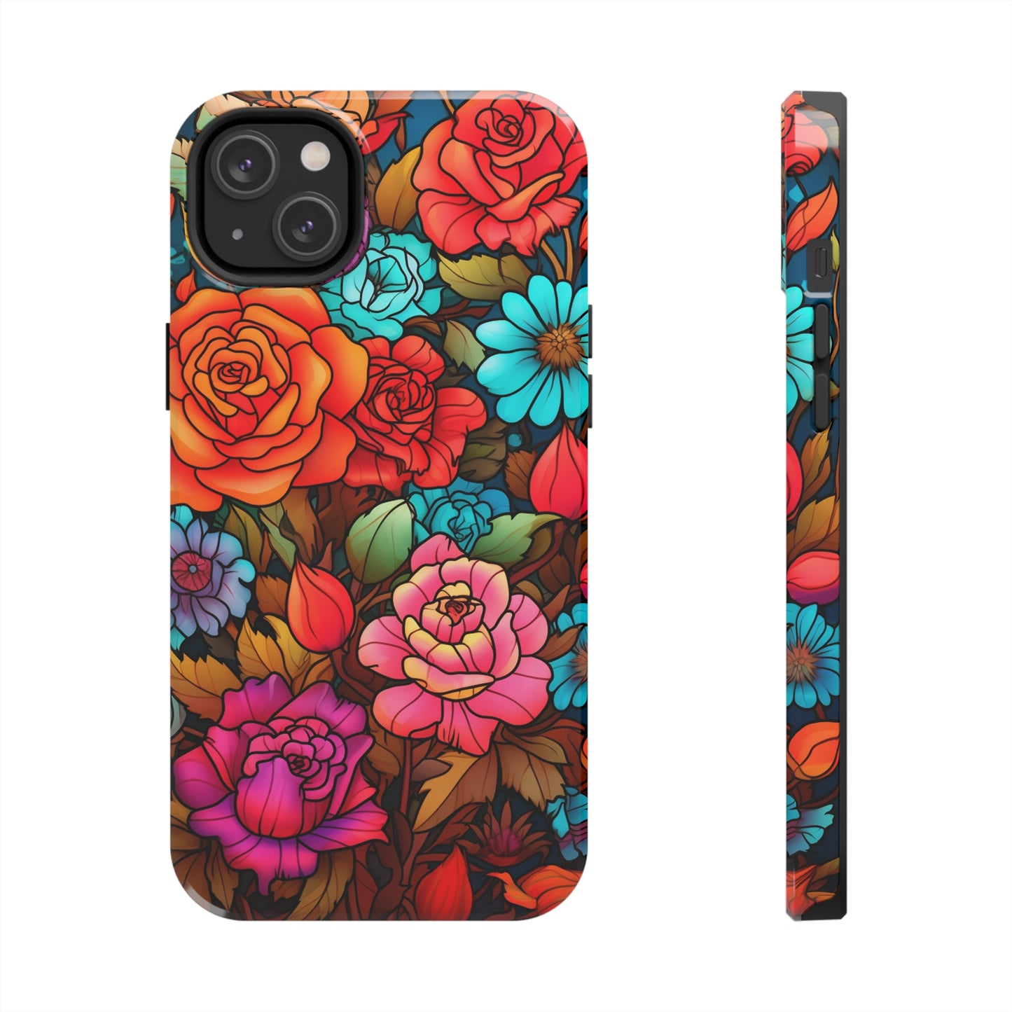 Stained Glass Tough iPhone Case | Trippy Psychedelic Flowers Floral Aesthetic Retro iPhone 14 Plus 13 12 7 8 Se Trendy Hippie Boho